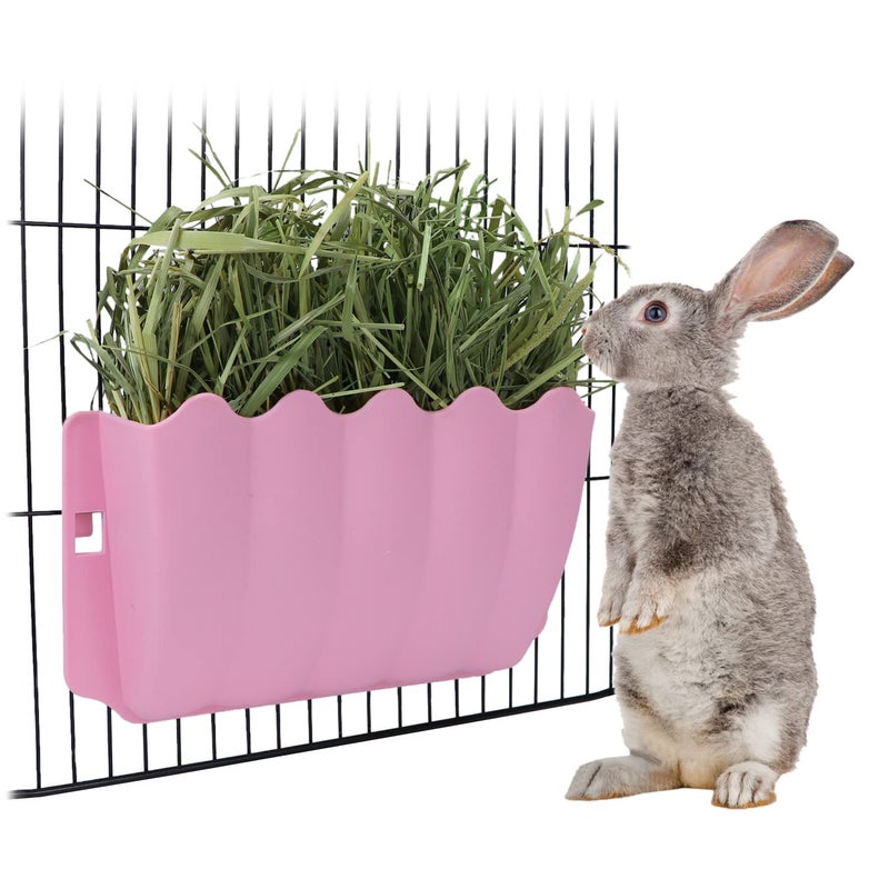 Litewoo Rabbit Hanging Hay Feeder Rack Guinea Pig Mess-Free Dispenser Hay Bowl Manger Rack Wall-Mounted for Small Pets Rat Chinchilla Ferret Squirrel Cage Accessories (Pink) - Image 1